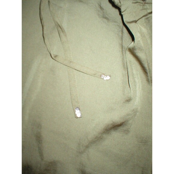 New NWT Designer Natori Crop Green Pants Silky Womens L Lounge Satin Embroidered - Picture 3 of 7